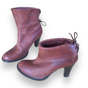Bronx Brown Leather Ankle Booties convertible heeled boots lace up EU 37 sz 6